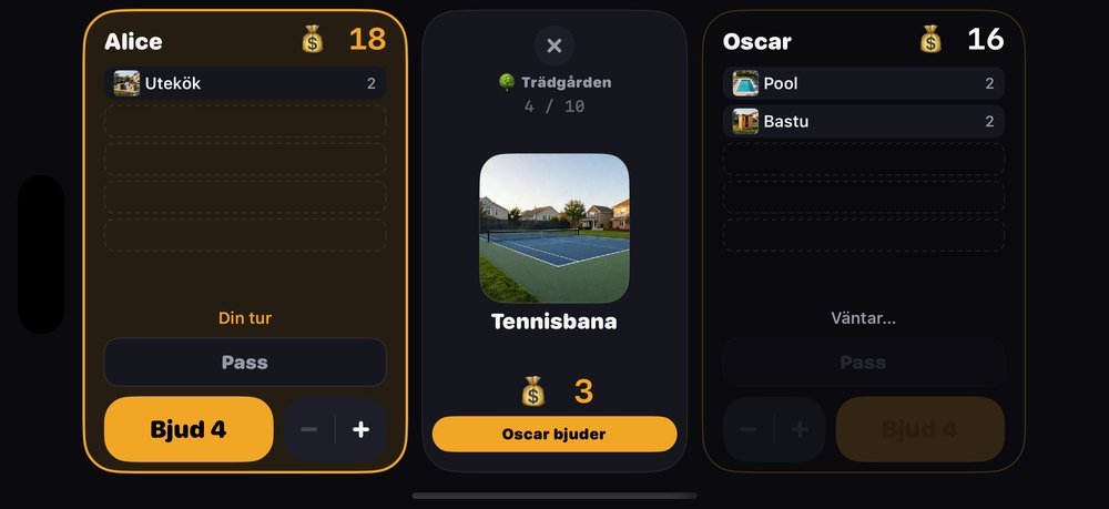 Budbordet i $20 Draft i Dronk: en spelare bjuder 4 på tennisbanan medan den andra väntar