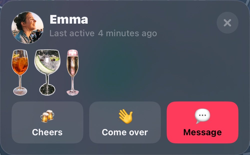 Emma di peta: terakhir aktif, gelas malam ini, Bersulang, Sini dan Pesan
