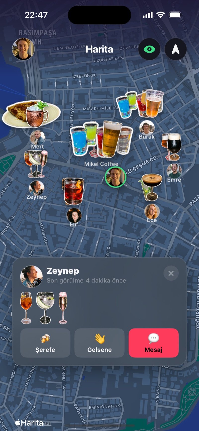 Bu gece arkadaşlar ve bardaklarıyla Dronk haritası
