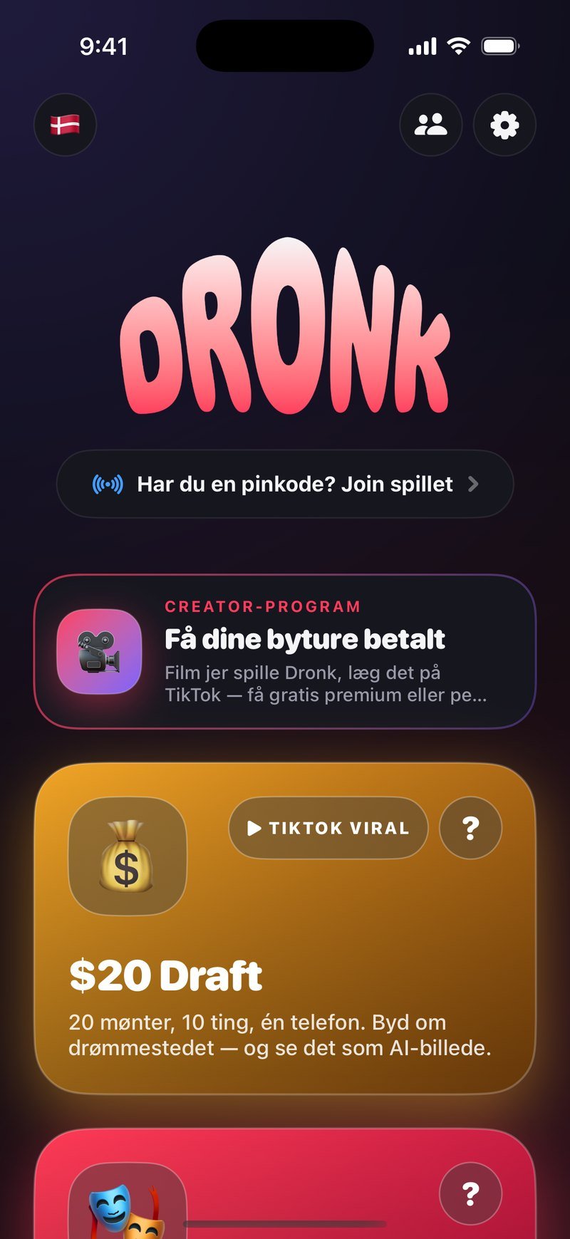 Dronks forside: $20 Draft, imposter-spillet og de andre festspil