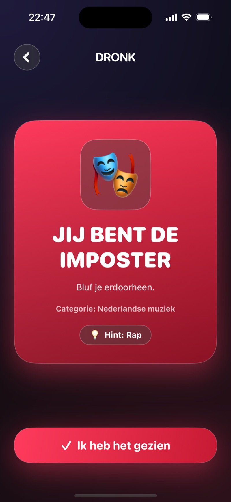 Imposter-spel in Dronk: jij bent de imposter en kent het woord niet