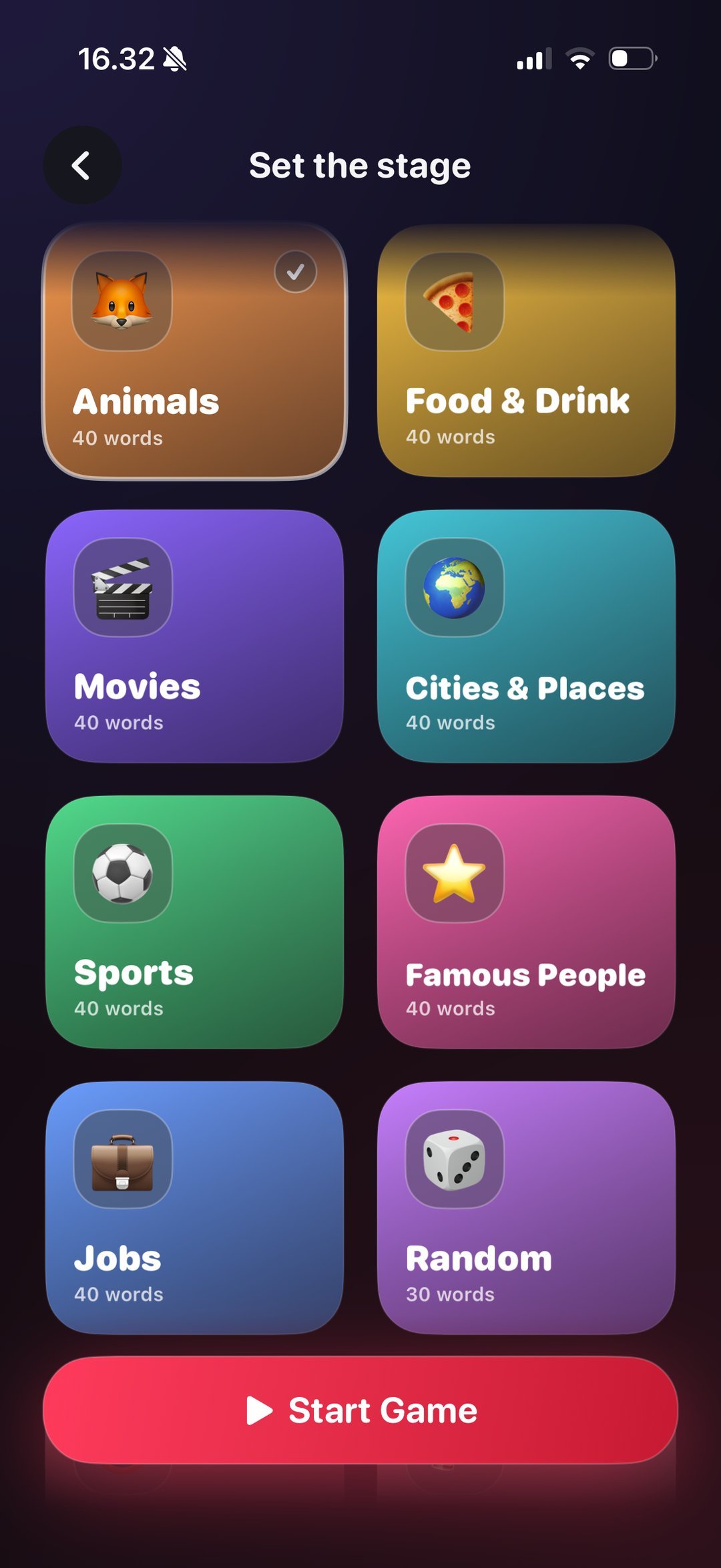 Set the stage screen