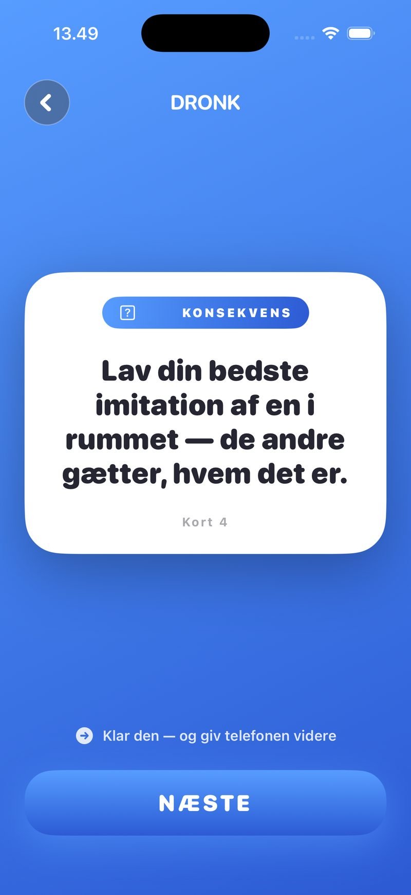 Konsekvenskort: Lav din bedste imitation af en i rummet — de andre gætter, hvem det er