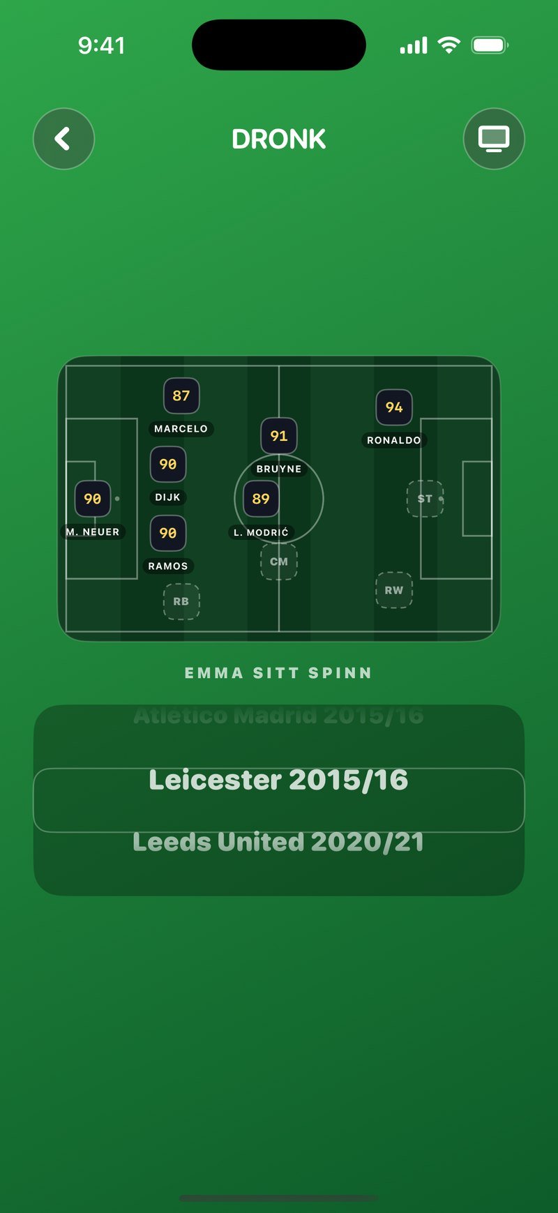 Draften i Dronk: Emma sitt spinn lander på Leicester 2015/16 mens spillerne fyller formasjonen