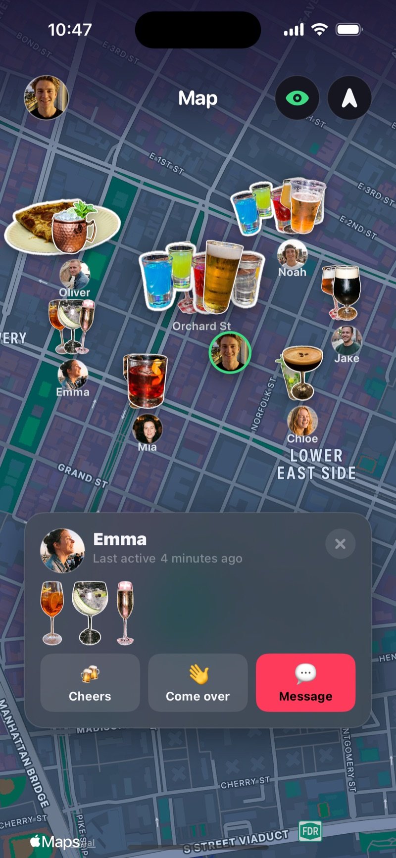 The Dronk map with friends and their glasses tonight