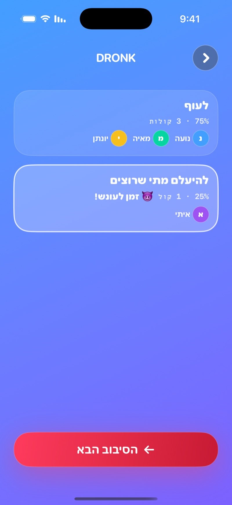 תוצאת LIVE של מה עדיף? ב-Dronk: שני הצדדים עם מספר קולות ואחוזים, זמן לעונש למיעוט וכפתור הסיבוב הבא