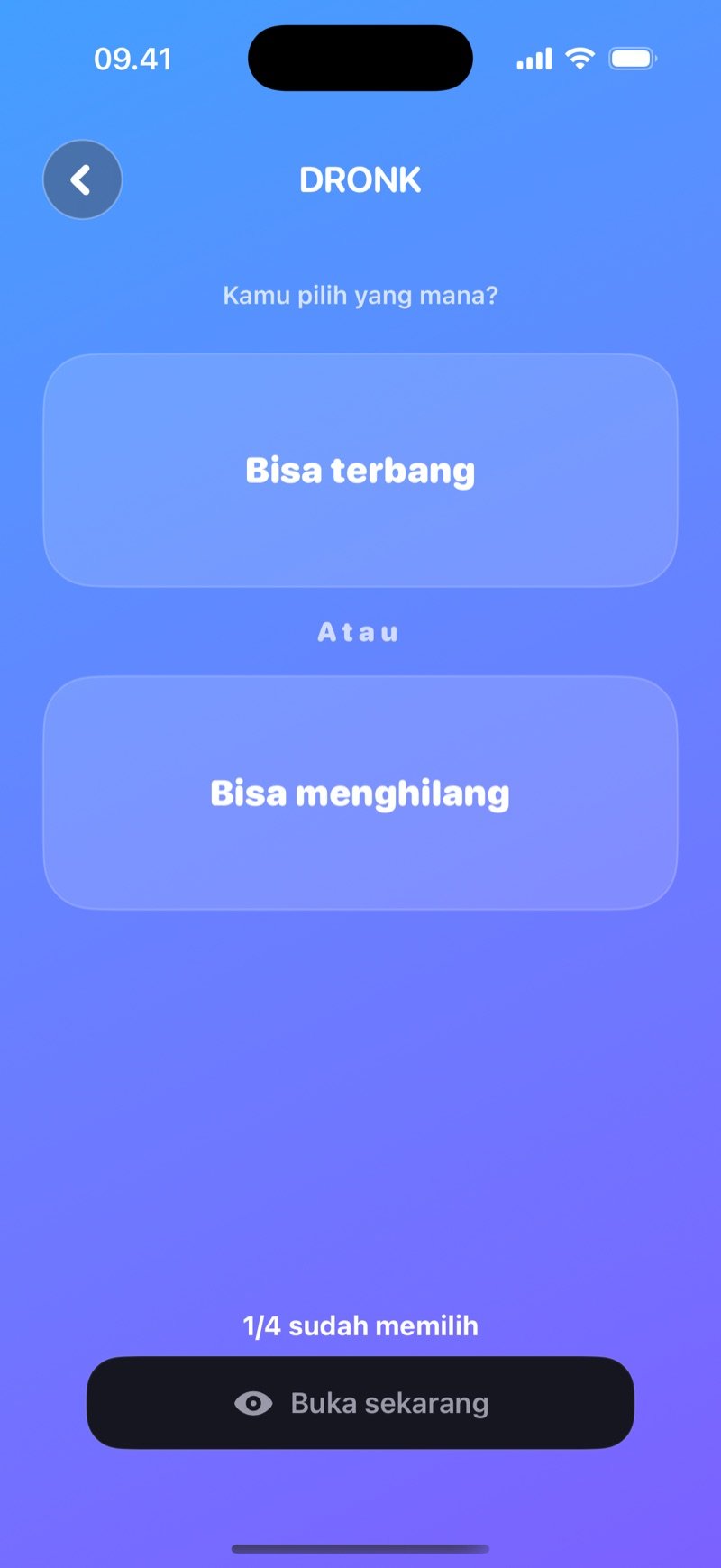 Vote Kamu Pilih Mana? LIVE di Dronk: dua pilihan, berapa pemain yang sudah memilih, dan tombol Buka sekarang
