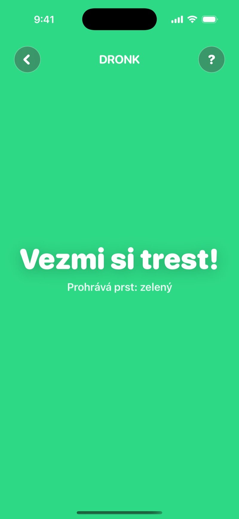 Výsledek Losování prstem v Dronku: celý displej v barvě vybraného prstu a výzva Vezmi si trest!
