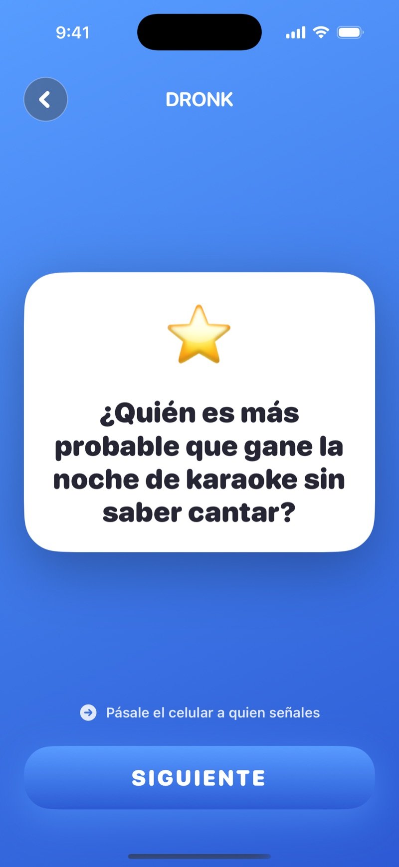 Quién es más probable en la app Dronk: una carta con la pregunta