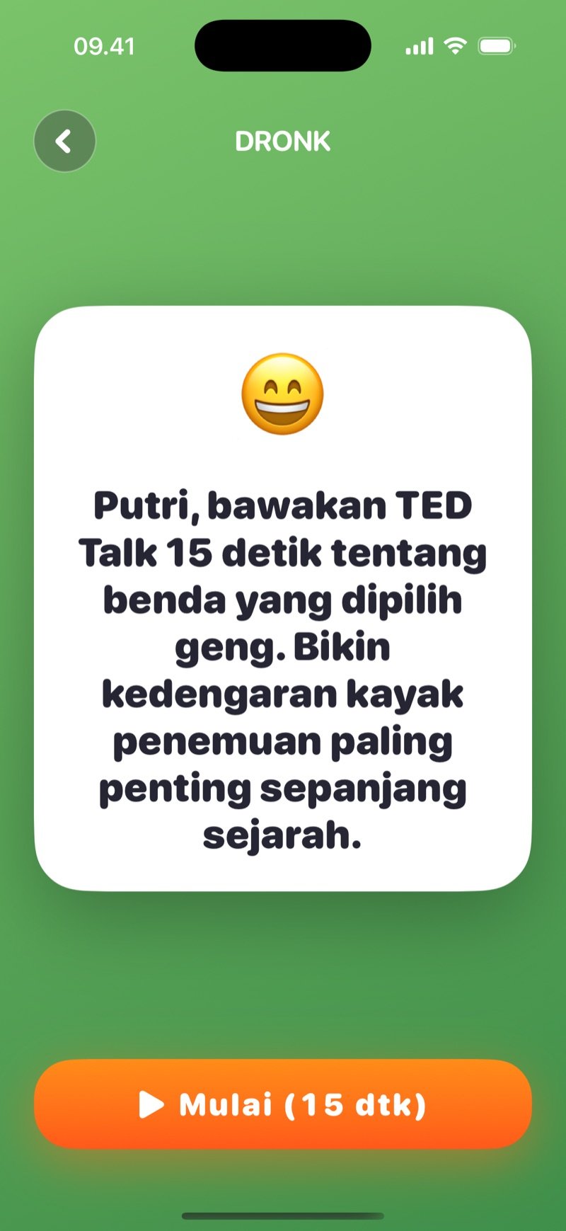 Kartu Roda Putar di Dronk: tantangan untuk pemain yang terpilih, dengan tombol Lanjut