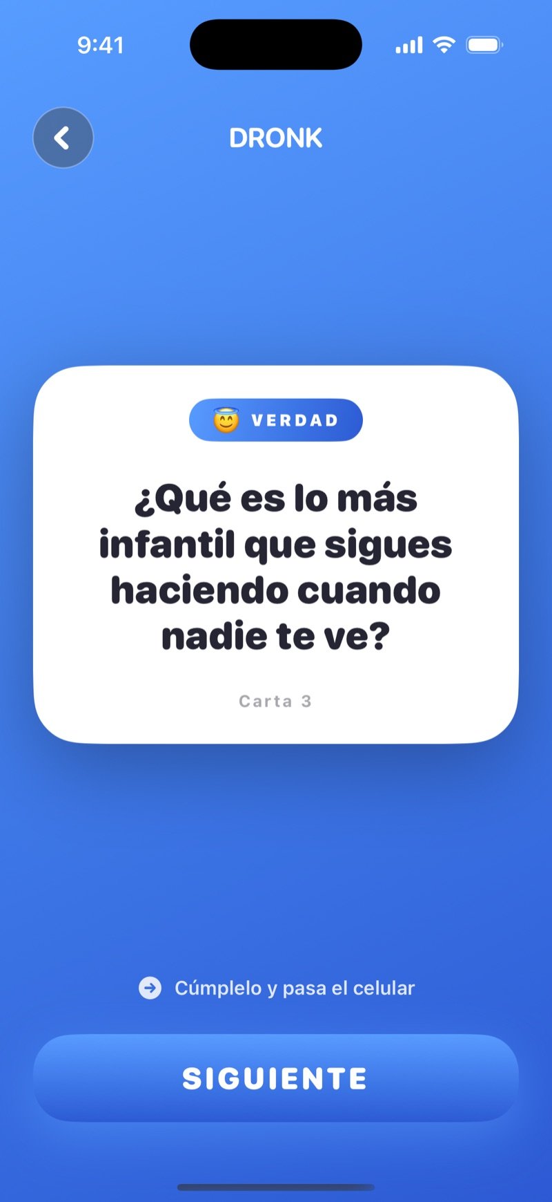 Verdad o reto en la app Dronk: una carta de verdad
