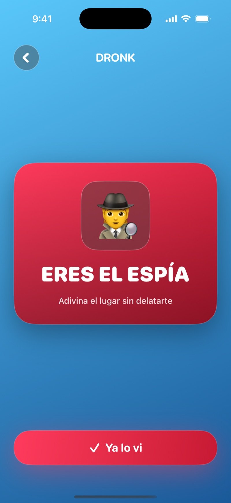 Carta del espía en El Espía: carta roja que dice Eres el espía y pide adivinar el lugar sin delatarte