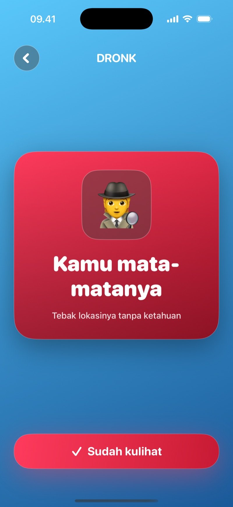 Kartu mata-mata di Mata-Mata: kartu merah bertuliskan Kamu mata-matanya, tebak lokasinya tanpa ketahuan