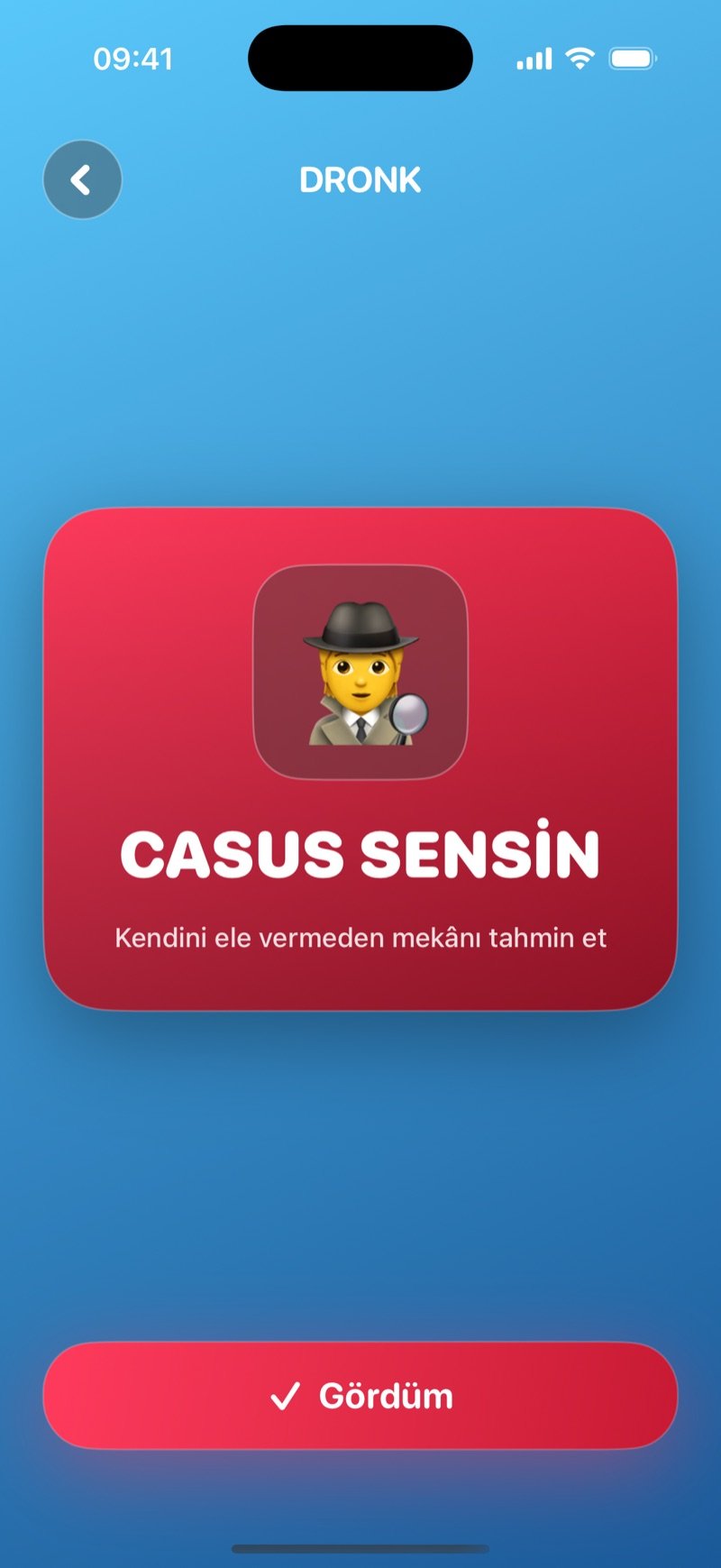 Casus'ta casus kartı: Casus sensin yazan ve kendini ele vermeden mekânı tahmin etmeni isteyen kırmızı kart