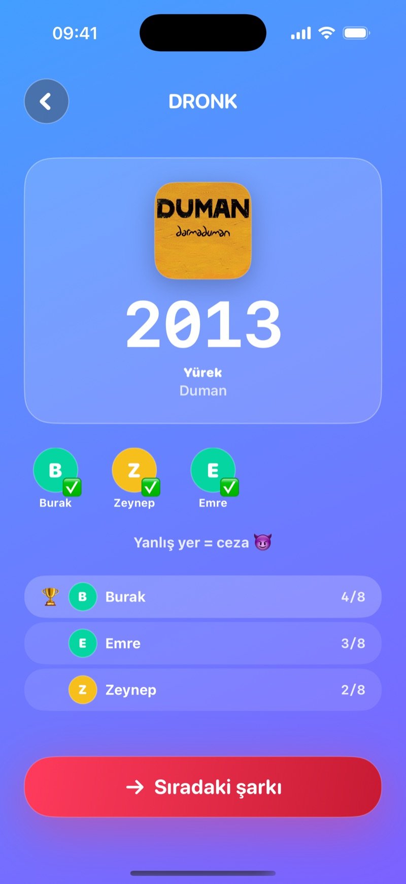 Zaman Tüneli LIVE'da ortak açıklama: yıl ve şarkı, doğru bilenlerin avatarları, puan tablosu ve Sıradaki şarkı düğmesi