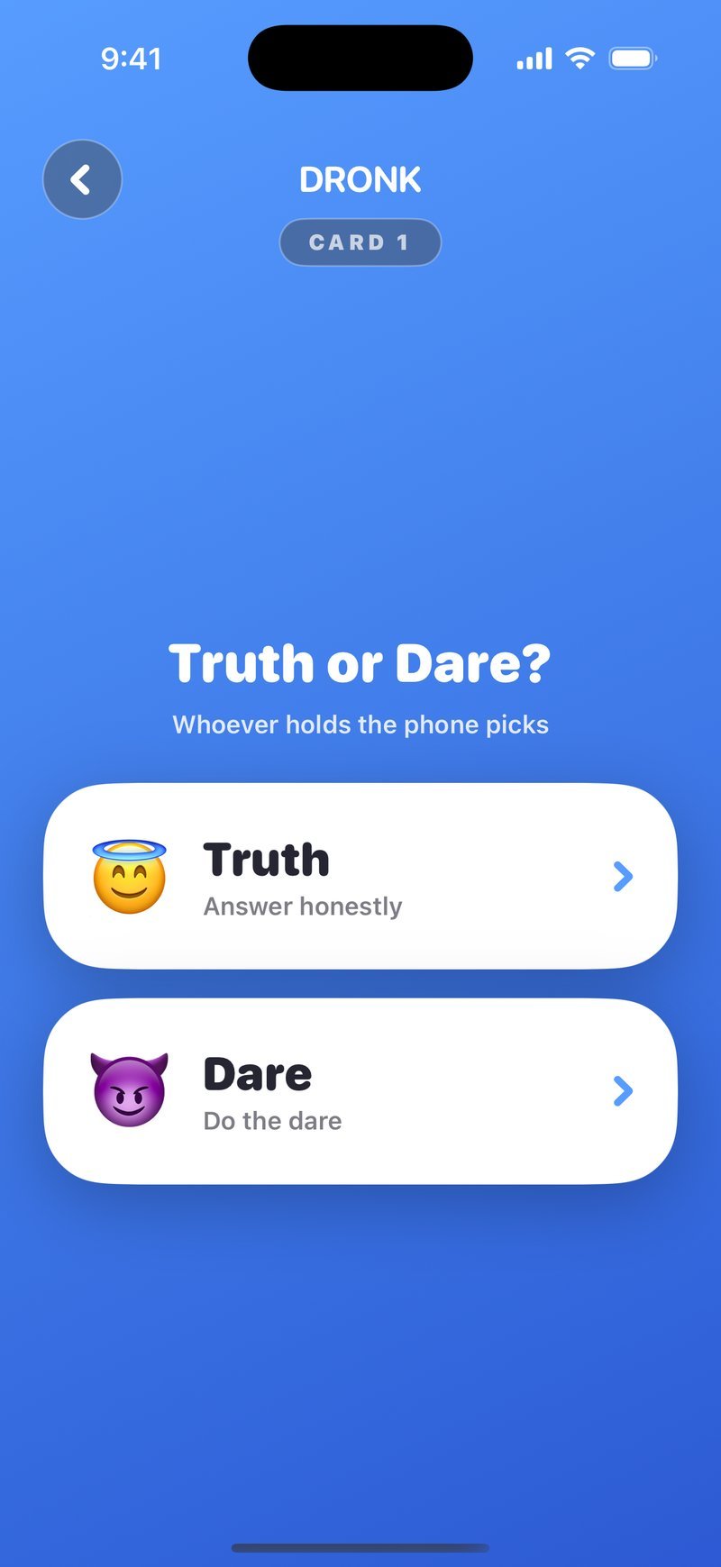 Truth or Dare in Dronk — choose truth or dare on the card